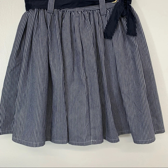 Free Generation Pleated Skirt Medium Blue White Pinstripe Full Flowy Tie Waist - Picture 3 of 11